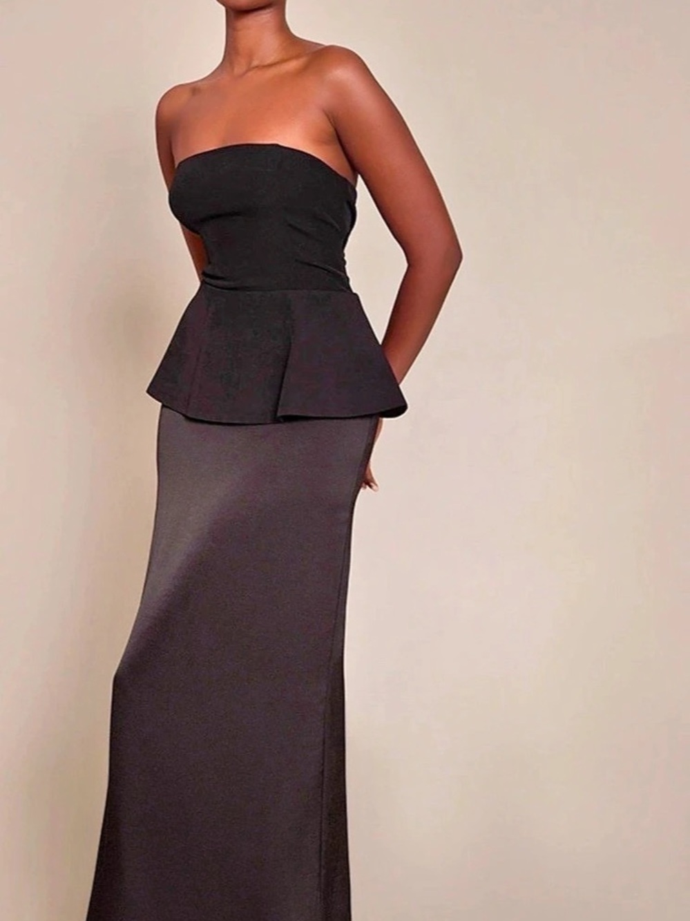NWT-BLACK TAILORED PEPLUM HEM MAXI DRESS